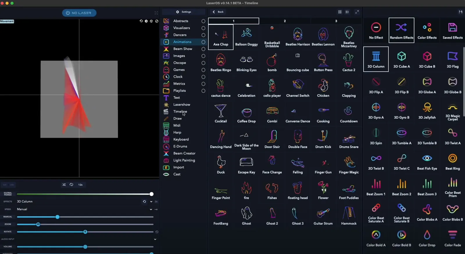 LaserOS on a computer: the animation library and the laser preview