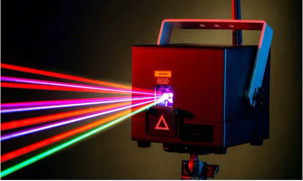LaserCube Ultra MK2 projecting red, pink and green beams