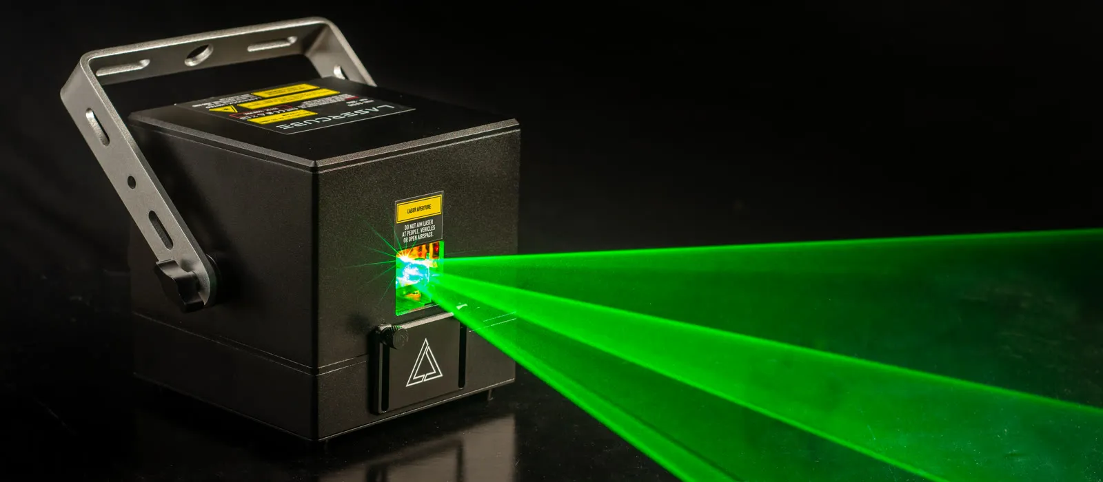 LaserCube Pro projecting green laser beams