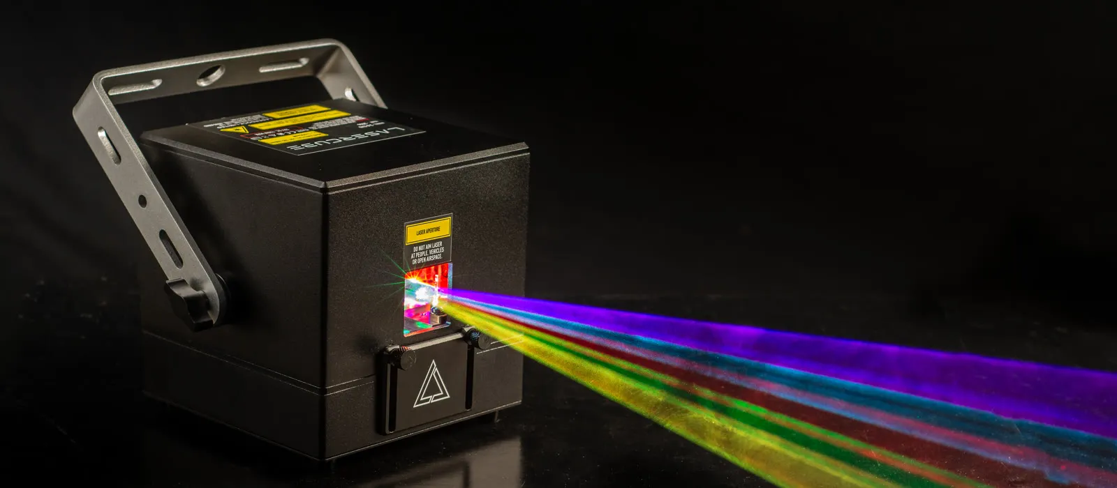 LaserCube Pro projecting a rainbow of laser beams